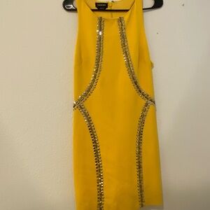 Bebe Yellow Mini Dress with Silver Accents